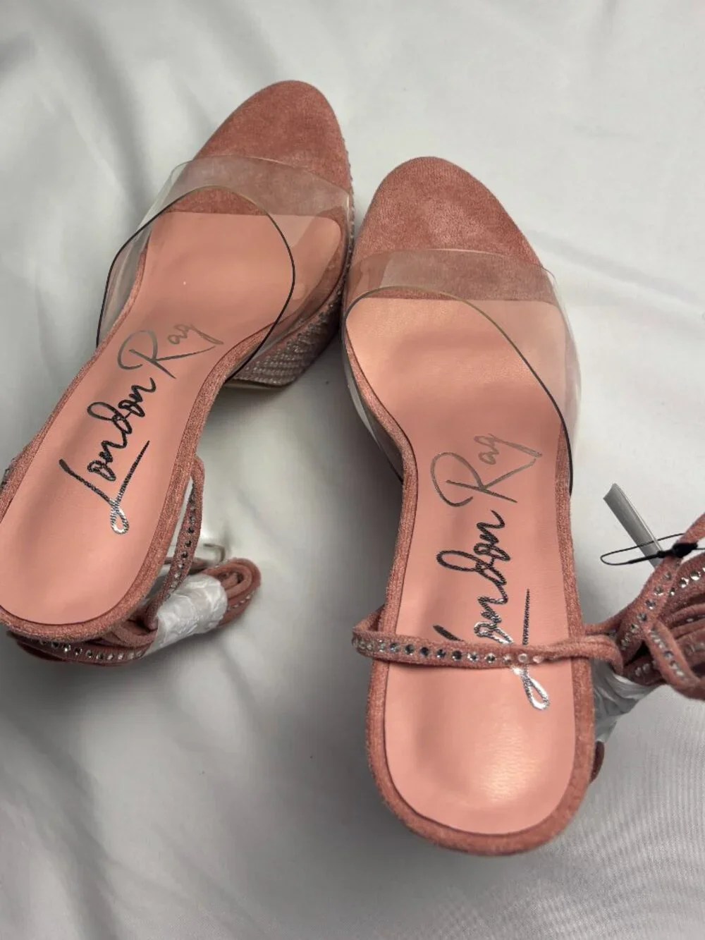 London Rag Pink Rhinestone Platform Clear Strap Stiletto Heels | Size US 7 NWT